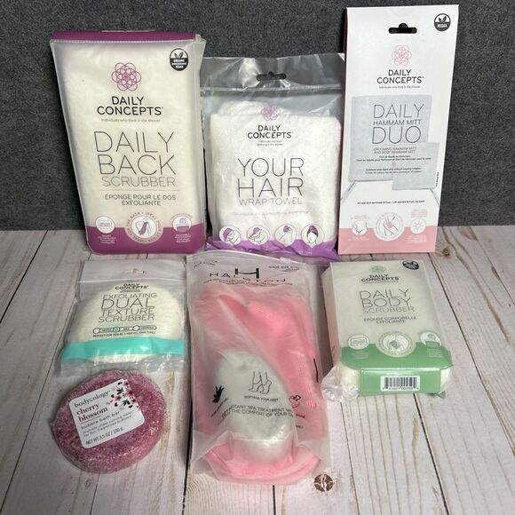 Lot of 7 Daily Concepts Body Scrubber Exfoliating Scrubber Towel Hamman Mit Bath